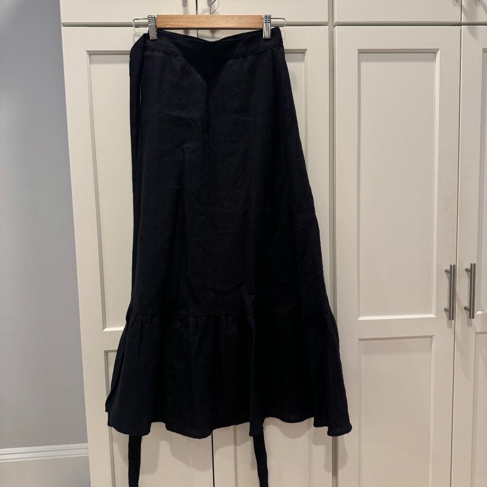 Reformation Black Linen Wrap Skirt
